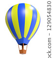 Blue and yellow striped hot air balloon illustration 129054830