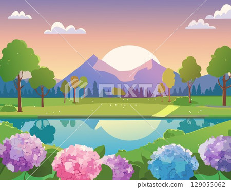 Hydrangea and landscape Hydrangea and landscape 129055062