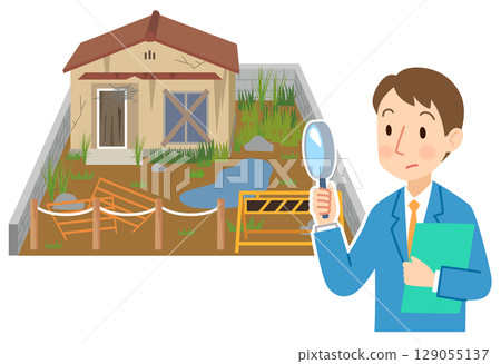 Real estate agents investigating vacant houses, vacant land, and other properties 129055137