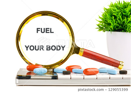 THE CONCEPTUAL PHRASE FEEL YOUR BODY. Diet, Sport, Fitness, Mindfulness, Healthy lifestyle concept. Copy space. 129055399