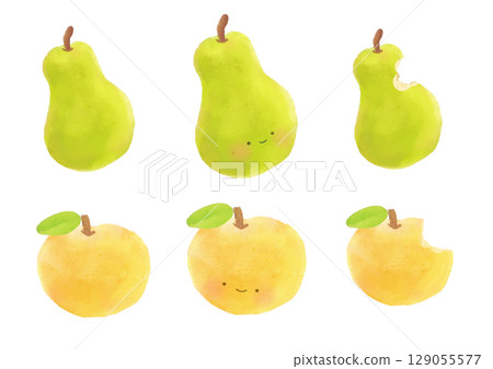 歐洲與日本梨的水彩插圖集 129055577