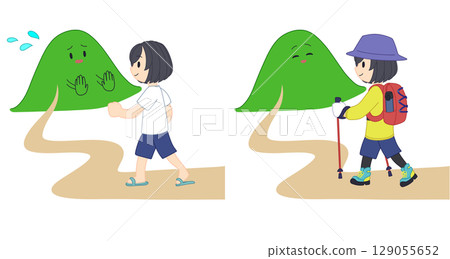 穿著輕便的登山者和已做好充分準備的登山者 穿著輕便的登山者和已做好充分準備的登山者 129055652