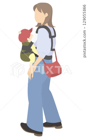A young mother with a baby in a sling 129055866