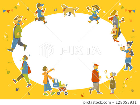 People enjoying autumn - Colorful and fun character illustrations People enjoying autumn - Colorful and fun character illustrations 129055931