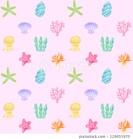 Colorful sea creature background material in pink Colorful sea creature background material in pink 129055970