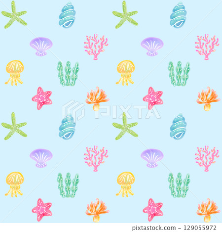 Colorful sea creature background material - Blue Colorful sea creature background material - Blue 129055972