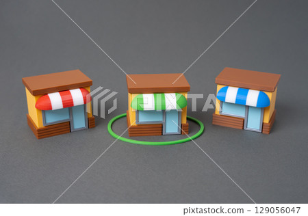 Choosing a store among others. Competition, choosing the best. Consumer experience prioritized. Businesses fight for attention. 129056047