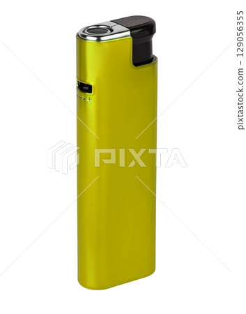 Handy gas lighter in plastic case, compact and durable. on white background. on white background. 129056355