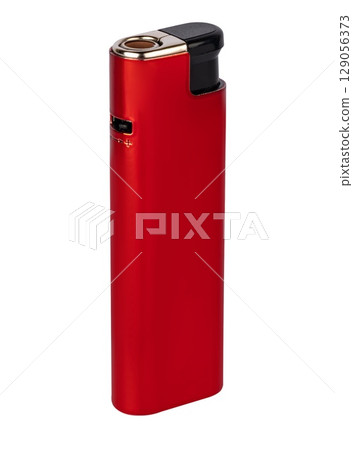Gas portable lighter in a compact body for cigarette lighter. On a white background in insulation. Gas portable lighter in a compact body for cigarette lighter. On a white background in insulation. 129056373