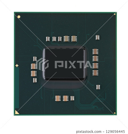 Close-up of graphics chip with clear texture. The image emphasizes the complexity and precision of technology. 129056445