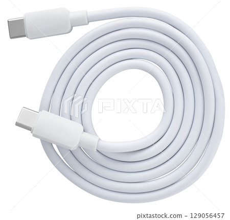 cable with Type-C connector, insulated on white background cable with Type-C connector, insulated on white background 129056457