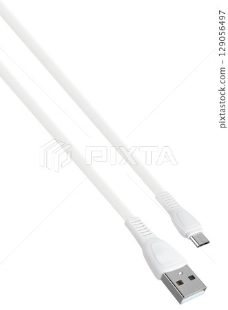 Cable with USB and micro USB connector. On a white background in insulation. 129056497