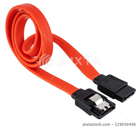Cable with SATA connector for connecting hard disk drives. on white background. Cable with SATA connector for connecting hard disk drives. on white background. 129056498