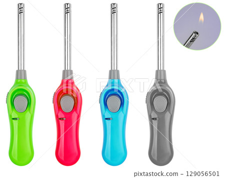 Gas kitchen Elongated lighter with metal tip, on a white background. 129056501