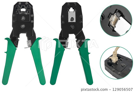 Professional pliers for crimping RJ45 connectors on twisted pair 129056507