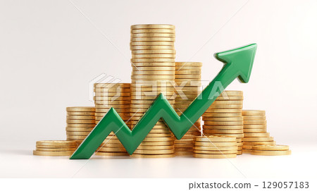 硬幣堆和上升的箭頭 硬幣堆和上升的箭頭 129057183