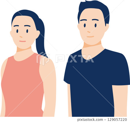 Illustration of male and female yoga and meditation instructors in casual sportswear 129057220