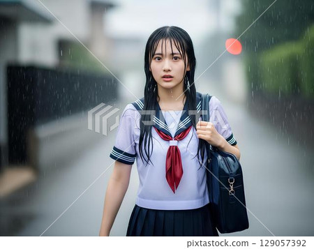 高中女生在突如其來的暴雨中被淋濕 129057392