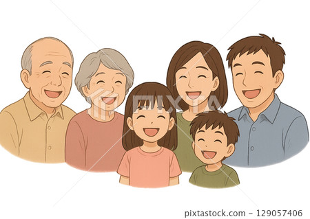 充滿笑容的三代家庭 129057406