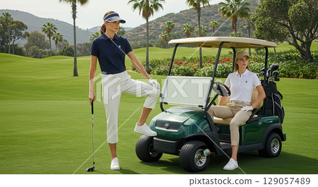 Women Golfers on a Sunny Course - AI-generated image 129057489