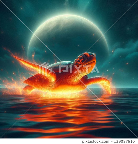 Mysterious sea turtle illustration Mysterious sea turtle illustration 129057610