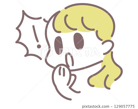 一個安靜的女孩帶著驚訝的表情的插圖素材 129057775