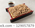 Zaru Soba Noodles with Dipping Sauce and Chopsticks 129057879