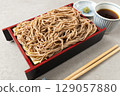 Zaru Soba Noodles with Dipping Sauce and Chopsticks 129057880