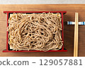 Zaru Soba Noodles with Dipping Sauce and Chopsticks 129057881