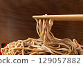 Zaru Soba Noodles with Dipping Sauce and Chopsticks 129057882