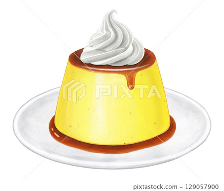 Pudding illustration - whipped cream on 2 plates 129057900