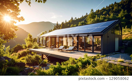 A sustainable modern wooden house that blends into the forest 129058062