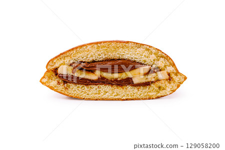 Delicious dessert with chocolate and banana filling in sweet bread 129058200