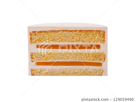 Delicious layered cake with smooth frosting and caramel filling on display Delicious layered cake with smooth frosting and caramel filling on display 129059490