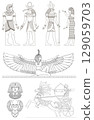 Set of contour ancient Egyptian frescoes 129059703