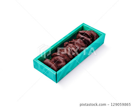 Delicious chocolate-dipped treats arranged in a colorful box 129059865