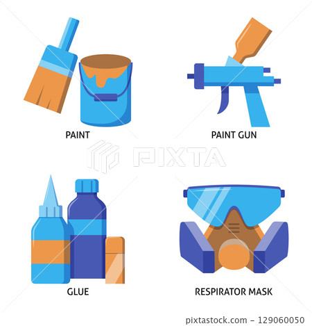 Craft and painting tools flat icon set 129060050