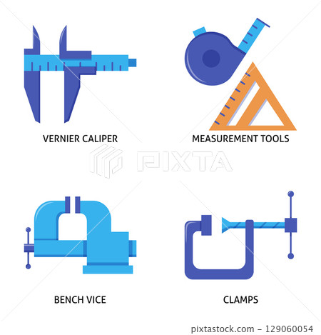 Carpenter tools flat icon set 129060054