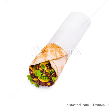Delicious wrap filled with fresh ingredients ready to enjoy 129060292