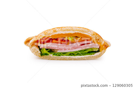 Fresh sandwich with layered ingredients, perfect for lunch 129060305