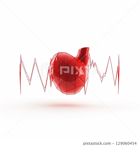 Abstract Heart with ECG Rhythm on White Background. Medical Concept. Cardiology Illustration. Abstract Heart with ECG Rhythm on White Background. Medical Concept. Cardiology Illustration. 129060454