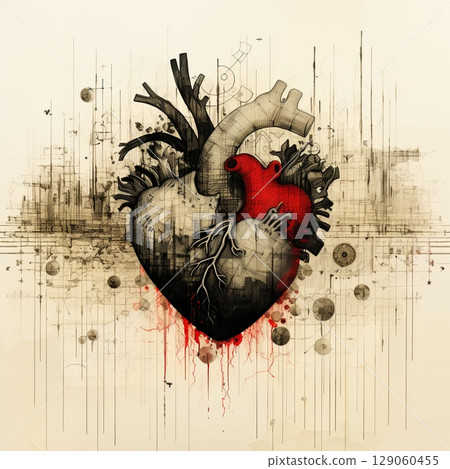 Anatomical Heart Artwork A Detailed Illustration for Medical and Creative Projects, Study Anatomical Heart Artwork A Detailed Illustration for Medical and Creative Projects, Study 129060455