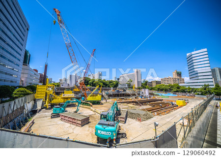 Tokyo Cityscape in Japan: View of the redevelopment project in front of Shinagawa Station, including the "(tentative name) Shinagawa Station West Exit Area A New Construction Plan" 129060492