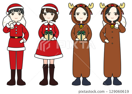 Men and women dressed as Santa and reindeer 129060619
