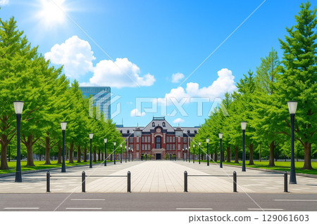 Wakaba and fresh green Tokyo station Marunouchi Station square and blue sky 129061603