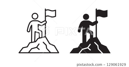Goal achievement icons. Symbol of success and reaching targets. Vector illustration. 129061929