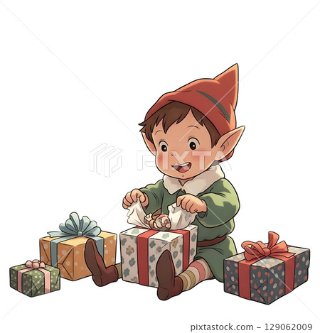 A anime-style cartoon Christmas costume, happy for Christmas. Transparent background. A anime-style cartoon Christmas costume, happy for Christmas. Transparent background. 129062009