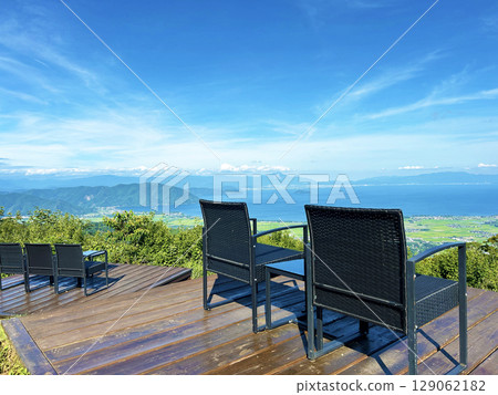A bench overlooking Lake Biwa 129062182