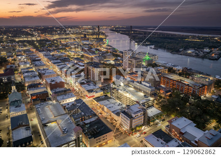 Old historical city Savannah in Georgia. Southern USA cityscape at sunset Old historical city Savannah in Georgia. Southern USA cityscape at sunset 129062862