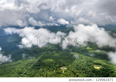 Nature landscape of Tennessee Appalachian mountains. Mountain forest with green canopies in summer rain season 129062871
